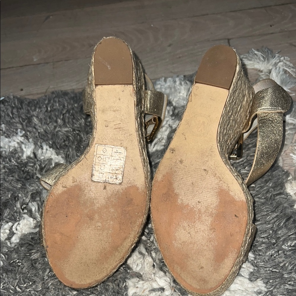 Michael Kors Gold Wedge Sandals with Metallic Accents - Picture 5 of 5